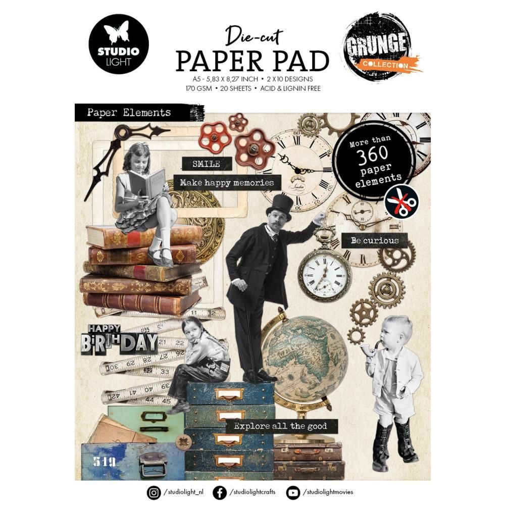 Studio Light - Die Cut paper Pad - Grunge - 5.8&quot; x 8.27 - 20 Sheets - SLGRDCPP312