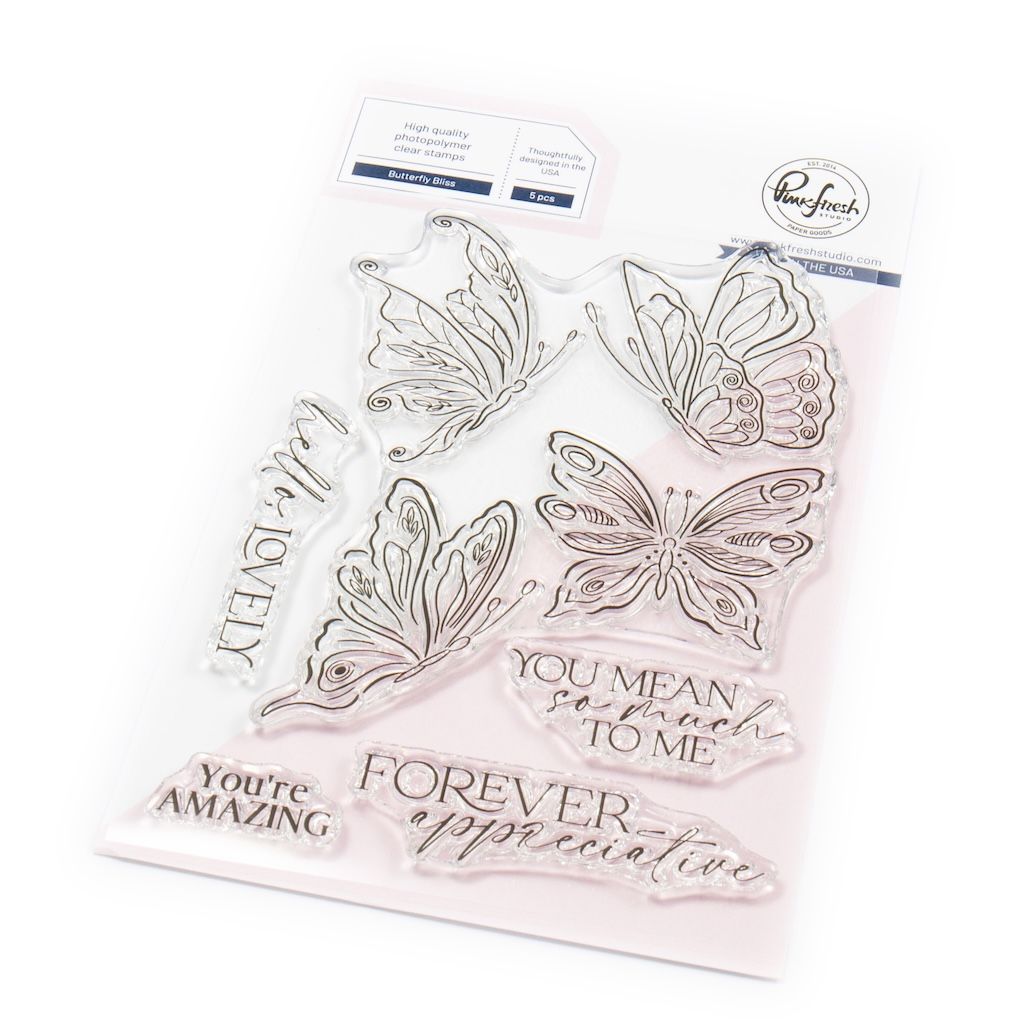 PinkFresh Studio - Good Times Collection - Butterfly Bliss Bundle - Stamp, Stencil &amp; Die Set - 273425, 273525, 273625