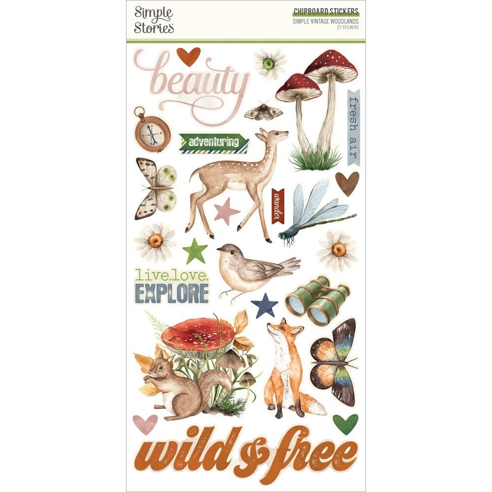 Simple Stories - Simple Vintage Woodland Collection - Chipboard Stickers - 6&quot; x 12&quot; - 24721 - 27 pcs
