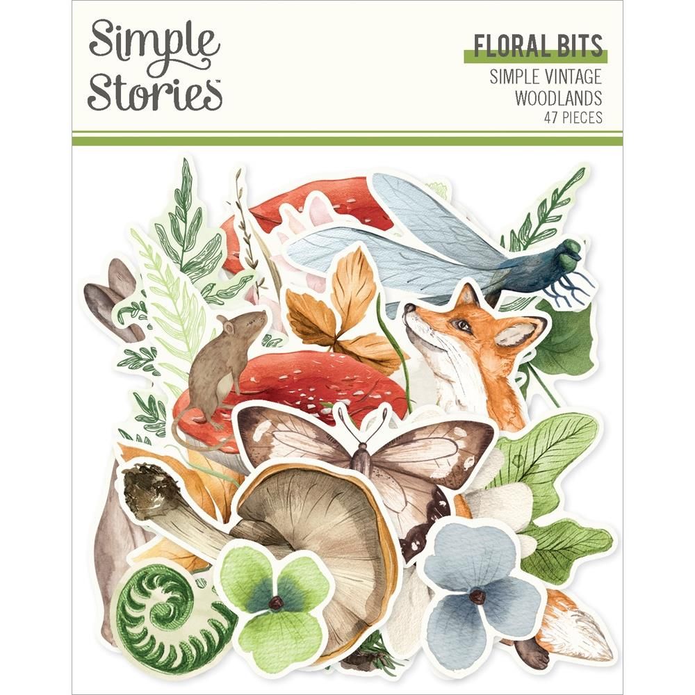 Simple Stories - Simple Vintage Woodland Collection - Die Cuts - Bits &amp; Pieces - Floral - 24723 - 47 pcs