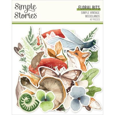 Simple Stories - Simple Vintage Woodland Collection - Die Cuts - Bits &amp; Pieces - Floral - 24723 - 47 pcs