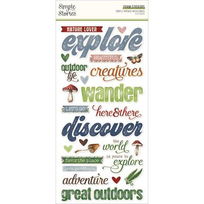 Simple Stories - Simple Vintage Woodland Collection - Foam Stickers - 6&quot; x 12&quot; - 24729 - 52 pcs