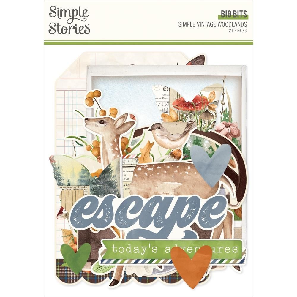 Simple Stories - Simple Vintage Woodland Collection - Die Cuts -  Bits &amp; Pieces - Big Bits - 24724 - 21 pcs