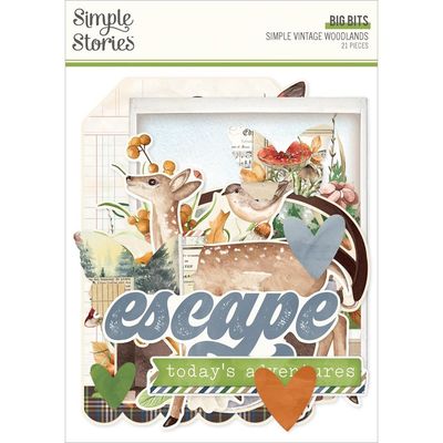 Simple Stories - Simple Vintage Woodland Collection - Die Cuts -  Bits &amp; Pieces - Big Bits - 24724 - 21 pcs