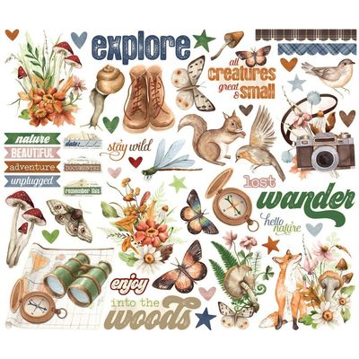 Simple Stories - Simple Vintage Woodland Collection - Die Cuts -  Bits &amp; Pieces - 24722 - 52 pcs