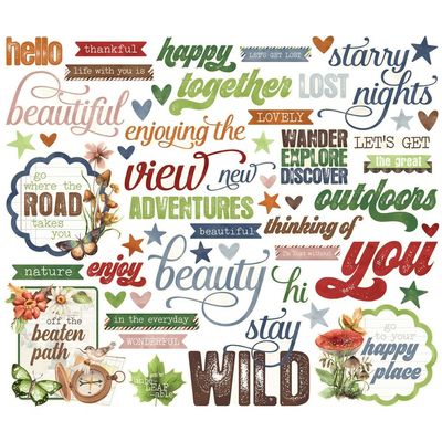 Simple Stories - Simple Vintage Woodland Collection - Die Cuts -  Bits &amp; Pieces - Sentiments - 24725 - 53 pcs