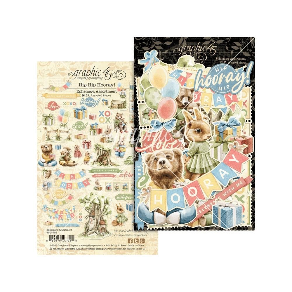 Graphic 45 - Hip Hip Hooray Collection - Ephemera - 4502992 - 55 pcs