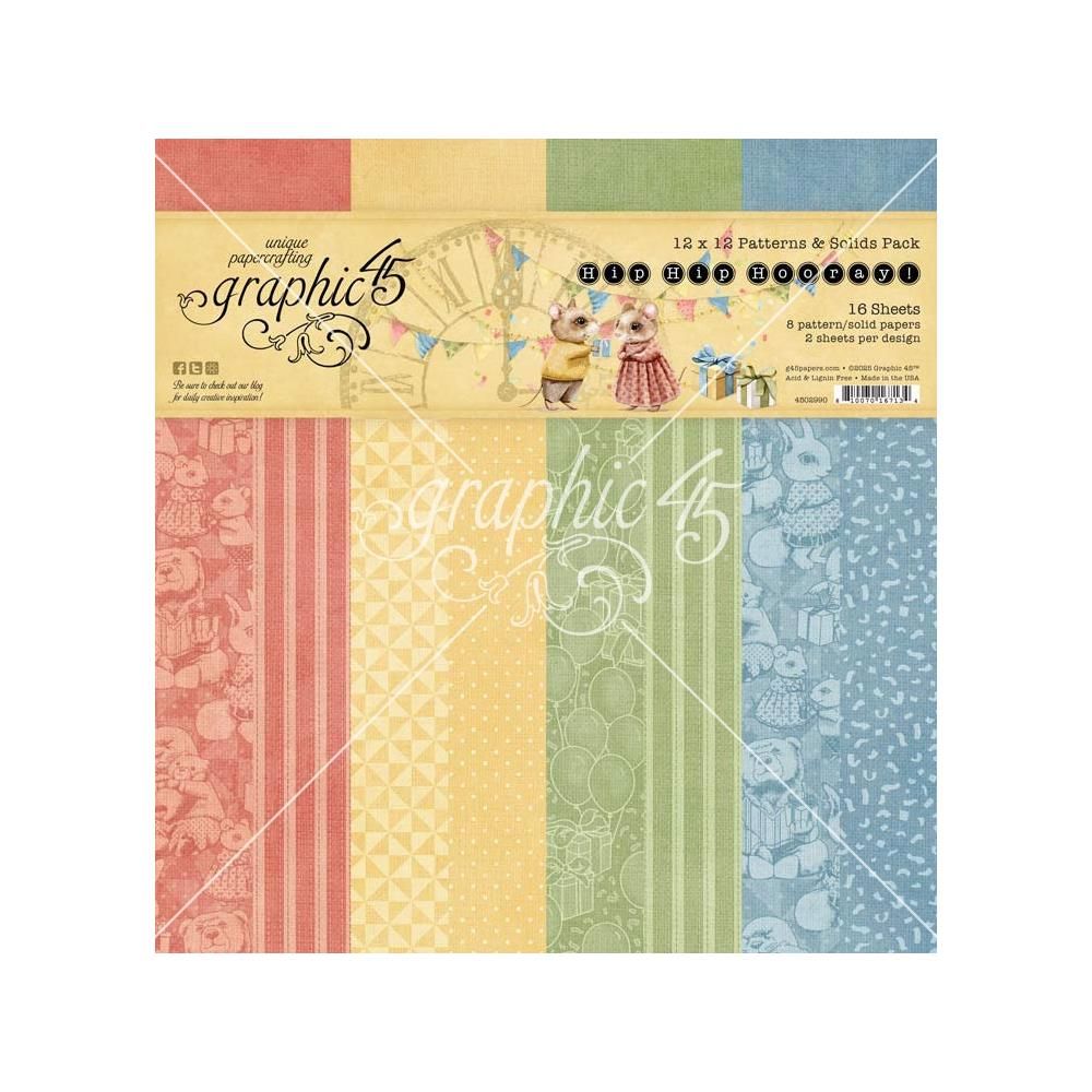 Graphic 45 - Hip Hip Hooray Collection - 12&quot; x 12&quot; - Paper Pack - Solids - 4502990 - 16 sheets