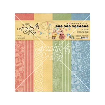 Graphic 45 - Hip Hip Hooray Collection - 12&quot; x 12&quot; - Paper Pack - Solids - 4502990 - 16 sheets