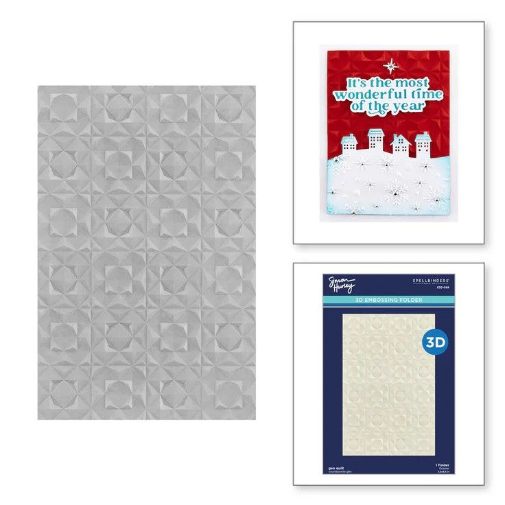 Spellbinders Paper Arts &amp; Simon Hurley - 3D Embossing Folder - Simon&#39;s Snow Globes Collection - Geo Quilt - E3D-068