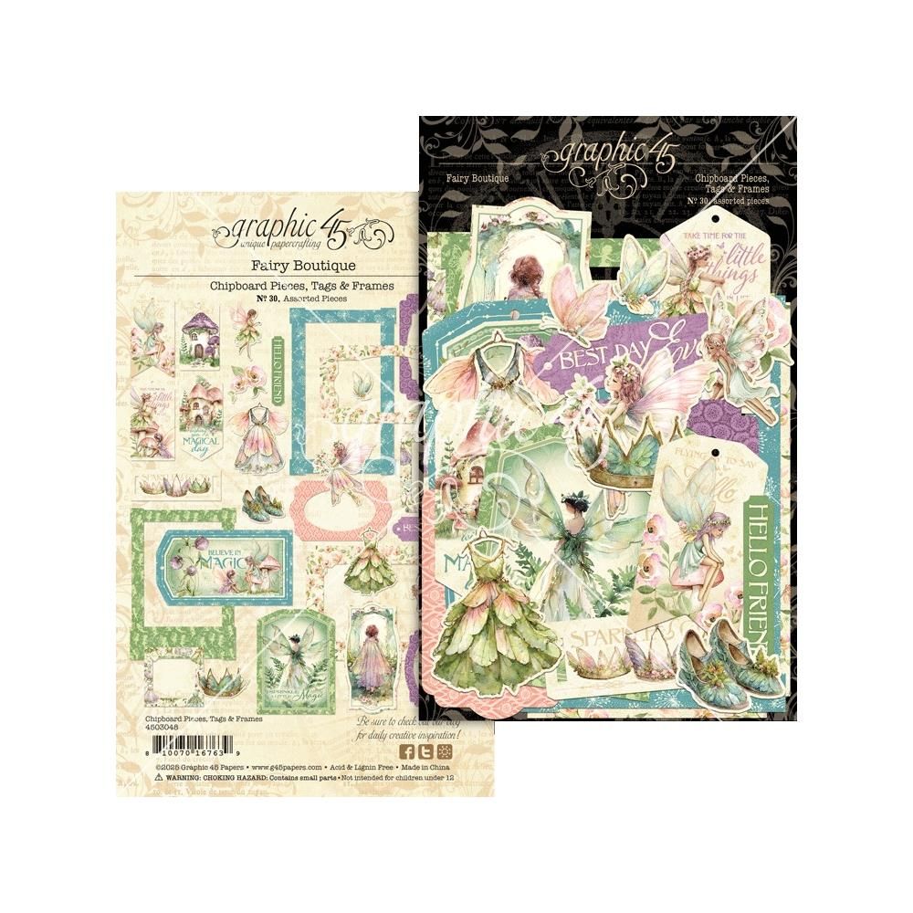 Graphic 45 - Fairy Boutique Collection - Tag &amp; Frames Set - Chipboard - 4503048 -30 pcs