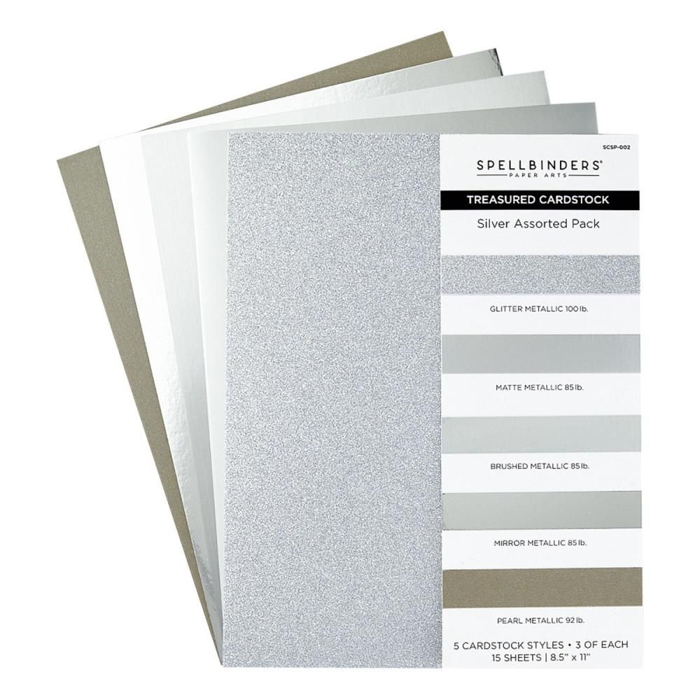 Spellbinders Paper Arts - Treasured Cardstock - Silver - A4 (8.5&quot; x11&quot; approx.) - SCSP-002 - 15 pcs
