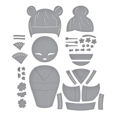 Spellbinders Paper Arts - By Alex Siberia Designs - Spring In Kyoto Collection - Etched Die Set - Kokeshi Dolls - S4-1455 - 17 pcs