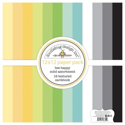 Doodlebug Designs Inc - Bee Happy Collection - 12 x 12 Paper Pack - Solids - Textured - 8855 - 12 Sheets