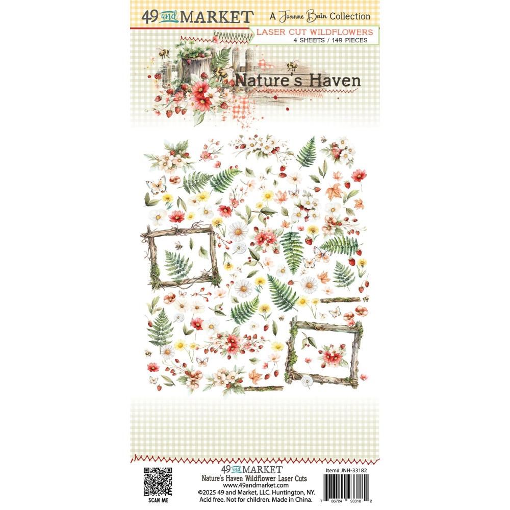 49 &amp; Market - Nature&#39;s Haven Collection - Laser Die Cuts - Wildflowers - 6&quot; x 12&quot; - JNH33182 - 4 Sheets - 149 pcs