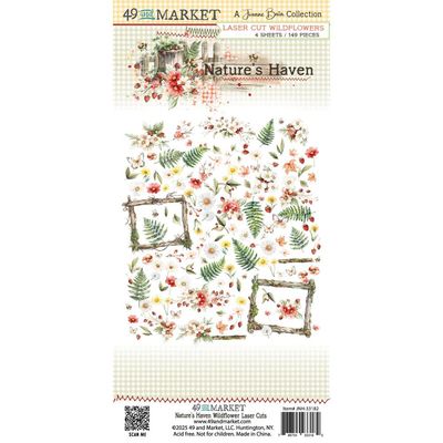 49 &amp; Market - Nature&#39;s Haven Collection - Laser Die Cuts - Wildflowers - 6&quot; x 12&quot; - JNH33182 - 4 Sheets - 149 pcs