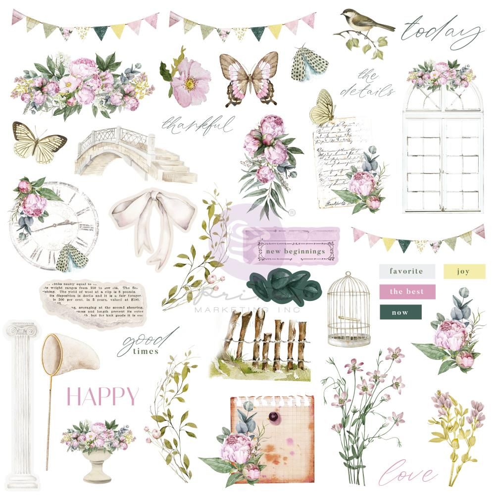 Prima Marketing - Serene Petals Collection - Vintage Flutter - Ephemera - 671259 - 78 pcs