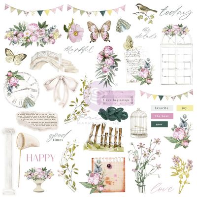 Prima Marketing - Serene Petals Collection - Vintage Flutter - Ephemera - 671259 - 78 pcs