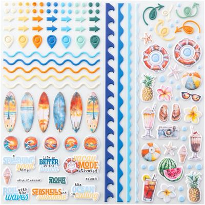 49 &amp; Market - Beach Vibes Collection - Puffy Stickers - 6&quot; x 12&quot; - DVB32208- 125 pcs