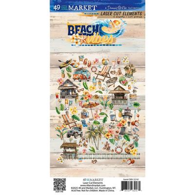 49 &amp; Market - Beach Vibes Collection - Laser Die Cuts - Elements - 6&quot; x 12&quot; - DBV32161 - 4 Sheets - 118 pcs