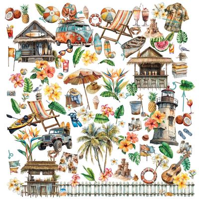 49 &amp; Market - Beach Vibes Collection - Laser Die Cuts - Elements - 6&quot; x 12&quot; - DBV32161 - 4 Sheets - 118 pcs