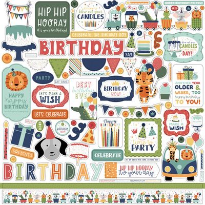 Echo Park Paper Co - A Birthday Wish Boy Collection - 12 x 12 Paper Pack - 12 Sheets plus sticker page - BWB297016