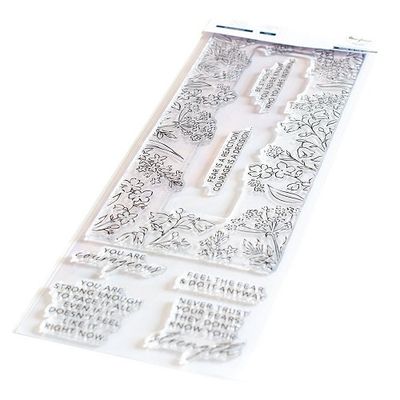 PinkFresh Studio - Slimline Bundle - Be Courageous - Clear Stamp , Die &amp; Stencil - 9&quot; x 4&quot; - PFCS3020, PFCC3020 &amp; PFSST3020 - 11pcs