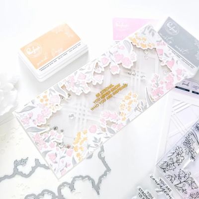PinkFresh Studio - Slimline Bundle - Be Courageous - Stamp, Stencil &amp; Die Set - 9" x 4" - PFCS3020, PFCC3020 &amp; PFSST3020 - 11pcs