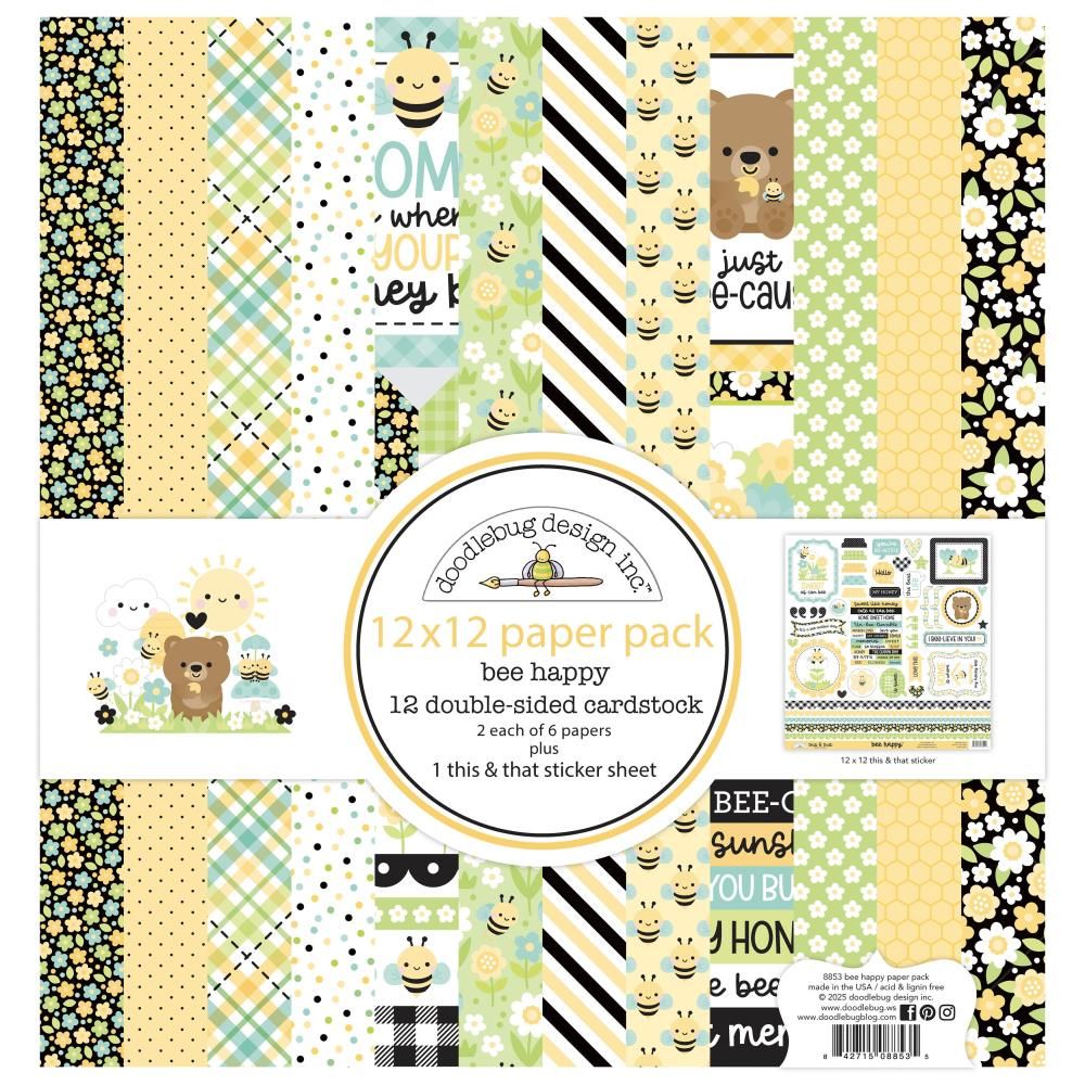 Doodlebug Designs Inc - Bee Happy Collection - 12 x12 Paper Pack - 8853 - 12 Sheets plus sticker sheet