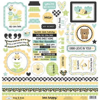 Doodlebug Designs Inc - Bee Happy Collection - 12 x12 Paper Pack - 8853 - 12 Sheets plus sticker sheet