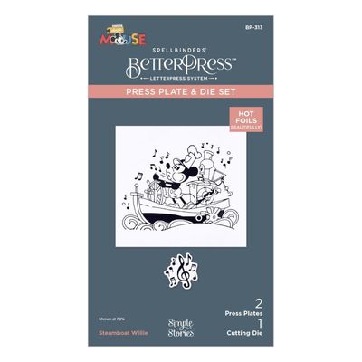 Spellbinders Paper Arts - Say Cheese Classic Mouse Collection - Betterpress Plate &amp; Die Set - Steamboat Willie - BP-313 - 2 PPlates &amp; 1 Die
