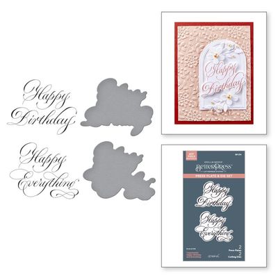 Spellbinders Paper Arts - Designed by Paul Antonio - Copperplate Happy Everything Collection - Sentiments Press Plate  &amp; Die Set - Happy Birthday and Everything - BP 274 - 4 pcs