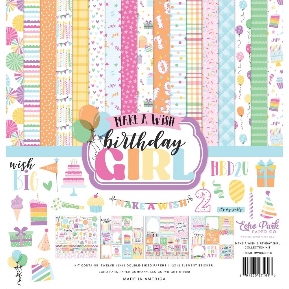 Echo Park Paper Co - Make A Wish Birthday Girl- 12 x 12 Paper Pack - MWG349016 - 12 Sheets Plus Stickers