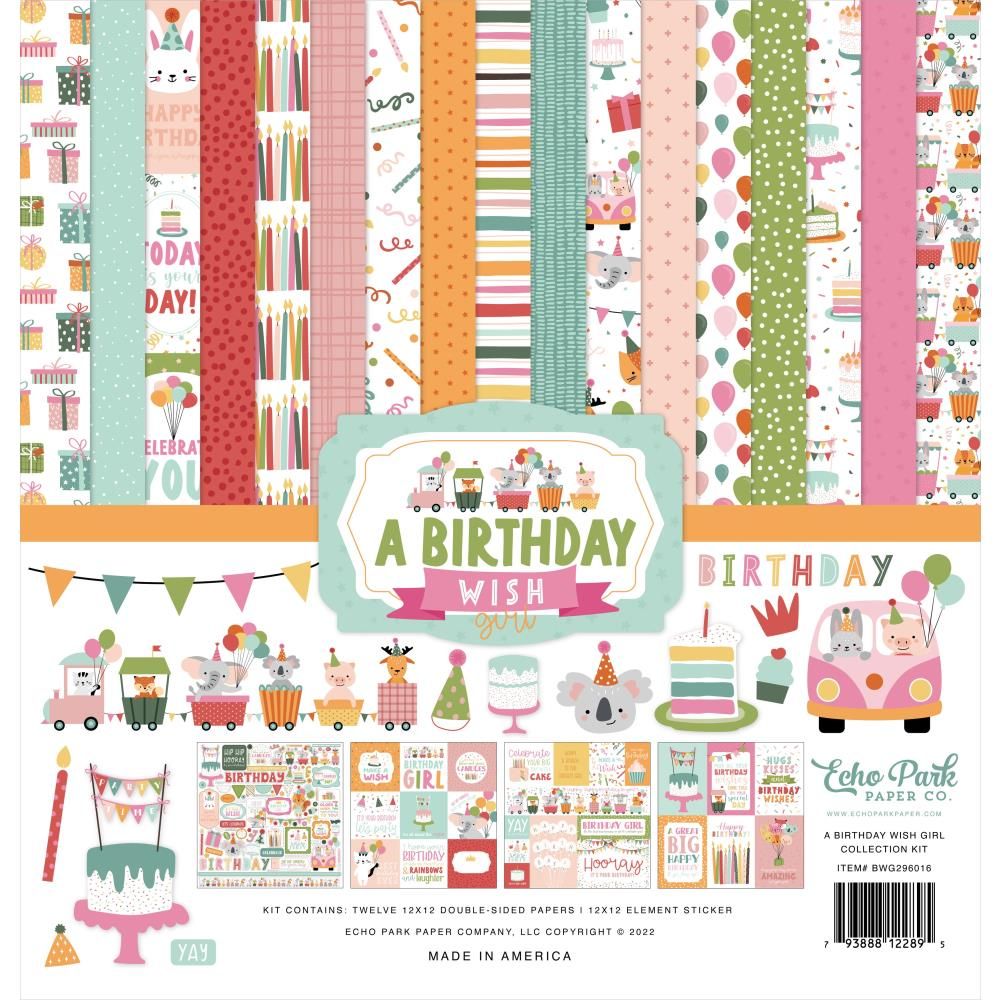Echo Park Paper Co - A Birthday Wish Girl - 12 x 12 Paper Pack - BWG296016 - 12 Sheets Plus Stickers