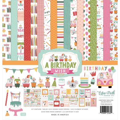 Echo Park Paper Co - A Birthday Wish Girl - 12 x 12 Paper Pack - BWG296016 - 12 Sheets Plus Stickers