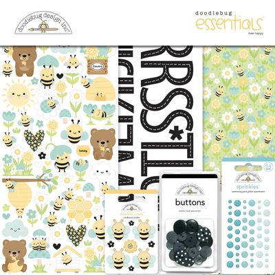 Doodlebug Design Inc - Doodlebug Essentials - Bee Happy Collection - Scrapbook Page Kit - 8856