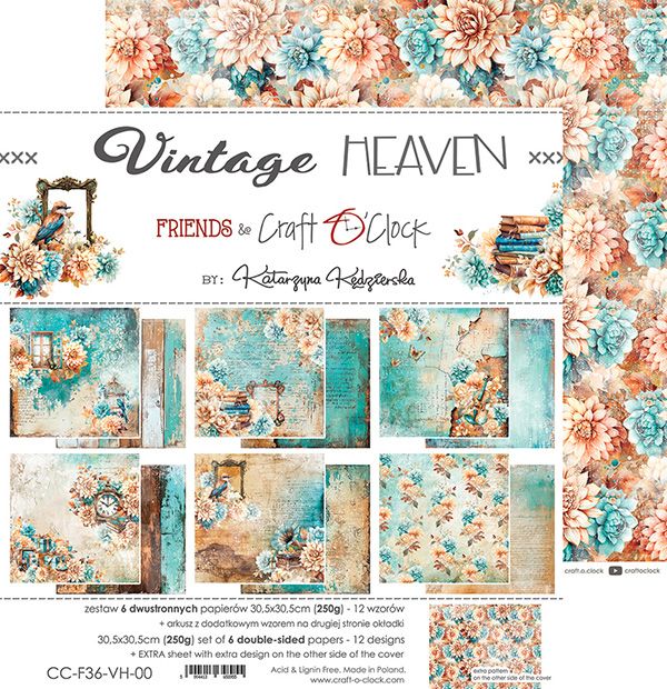 Craft O Clock - Vintage Heaven - 12 x 12 Paper Pack - 6 pages