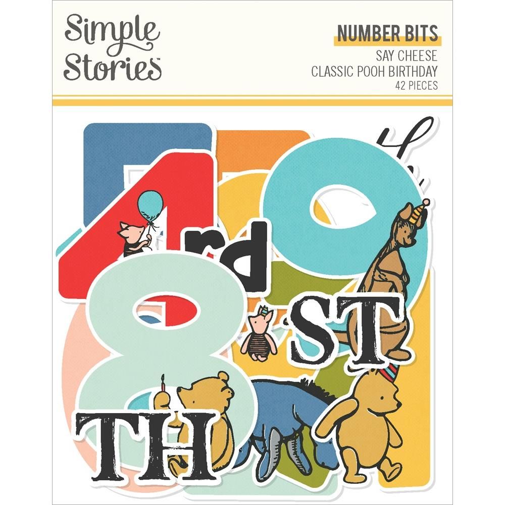 Simple Stories - Say Cheese Classic Pooh Birthday Collection - Die Cuts - Bits &amp; Pieces - Numbers - 24810- 42 pcs