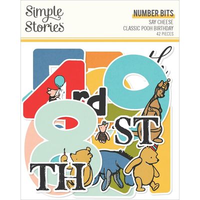 Simple Stories - Say Cheese Classic Pooh Birthday Collection - Die Cuts - Bits &amp; Pieces - Numbers - 24810- 42 pcs