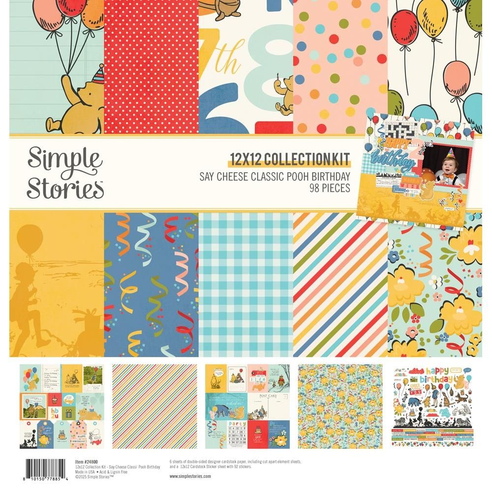 Simple Stories - Say Cheese Classic Pooh Birthday Collection - 12&quot; x 12&quot; - Paper Pack - 24800 - 6 sheets