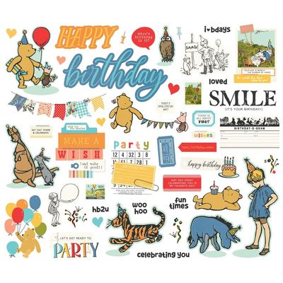 Simple Stories - Say Cheese Pooh Birthday Collection - Bits &amp; Pieces - 24808 - 47 pcs