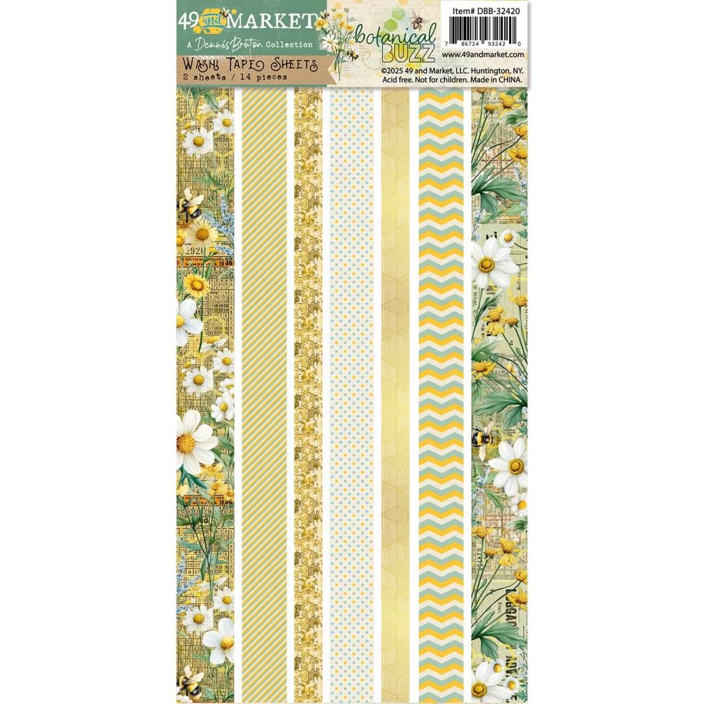49 &amp; Market - Botanical Buzz Collection - Washi Sheets - 6&quot; x 12&quot; - DBB32420 - 2 Sheets - 14 pcs