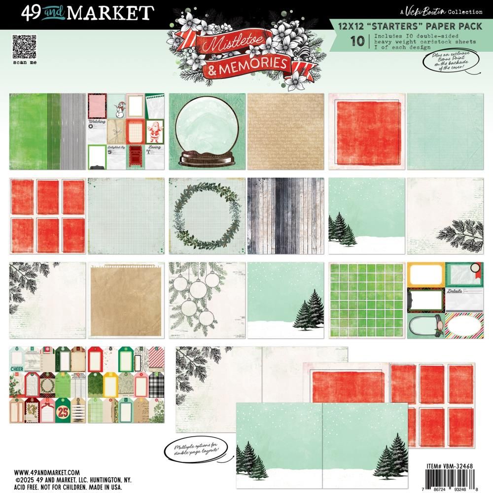 49 &amp; Market - Mistletoe &amp; Memories Collection - 12&quot; x 12&quot; Paper Pack - Starters - VBM32468 - 10 sheets