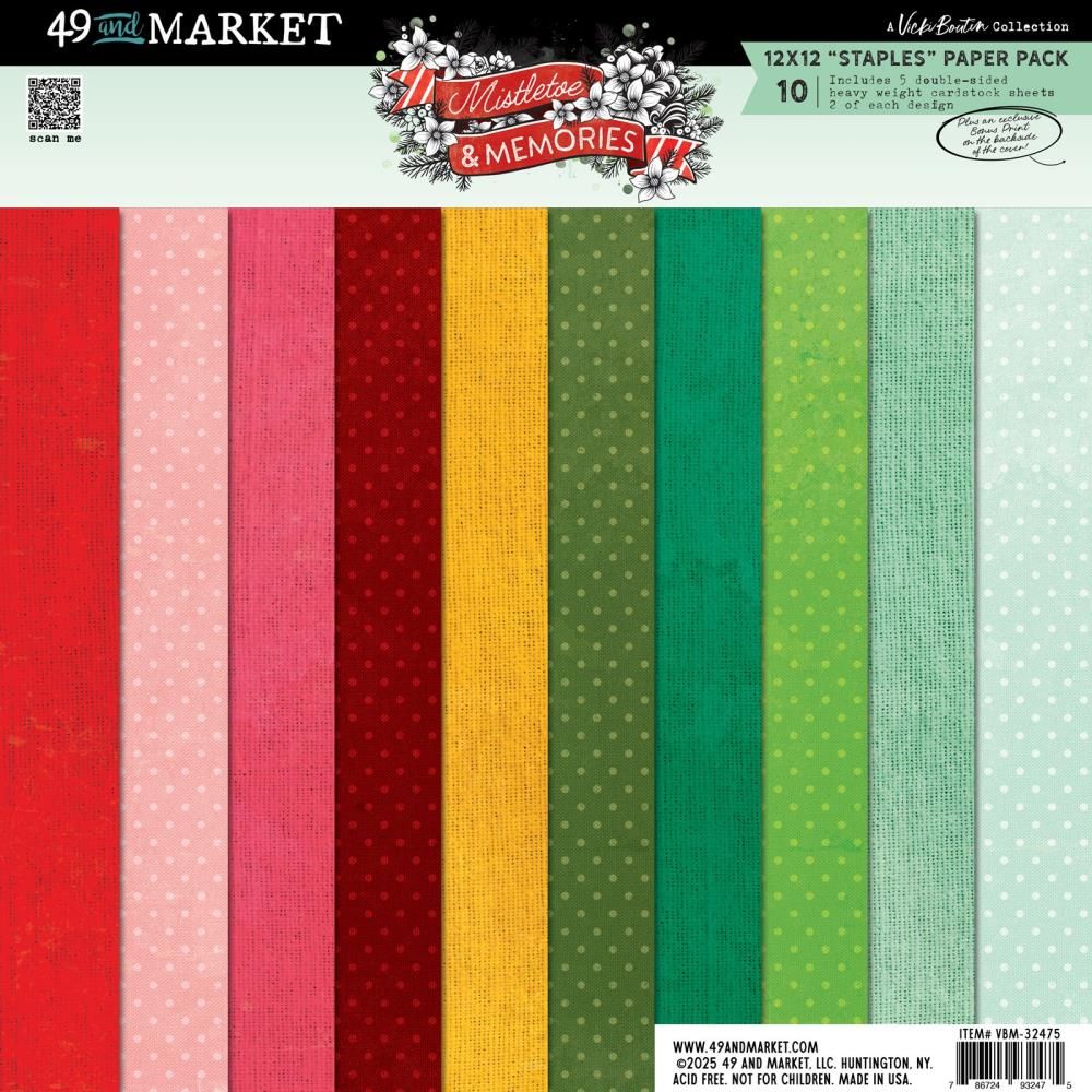 49 &amp; Market - Mistletoe &amp; Memories Collection - 12&quot; x 12&quot; Paper Pack - Staples - VBM32475 - 10 sheets