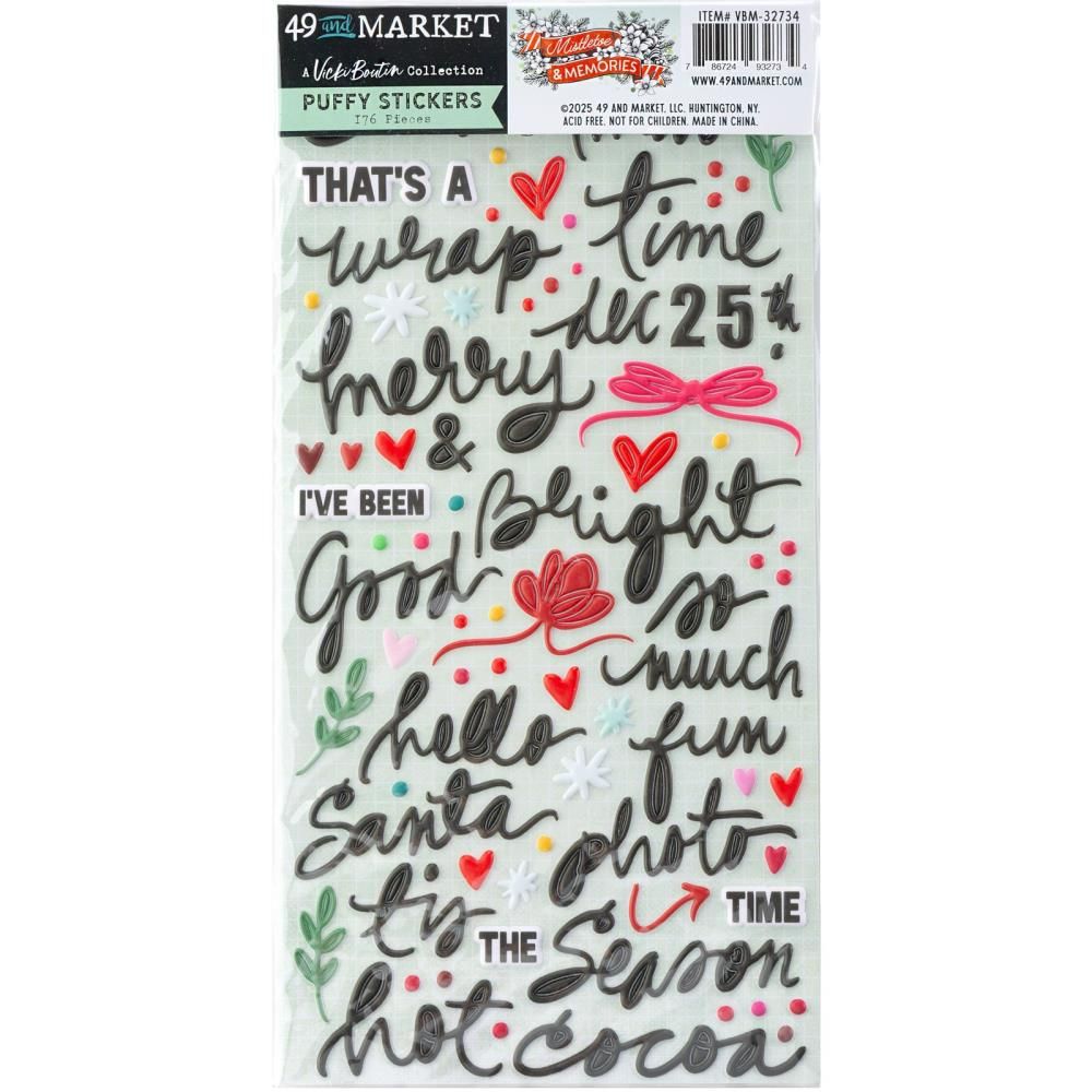 49 &amp; Market - Mistletoe &amp; Memories Collection - Puffy Stickers - 6&quot; x 12&quot; - VBM32734- 176pcs
