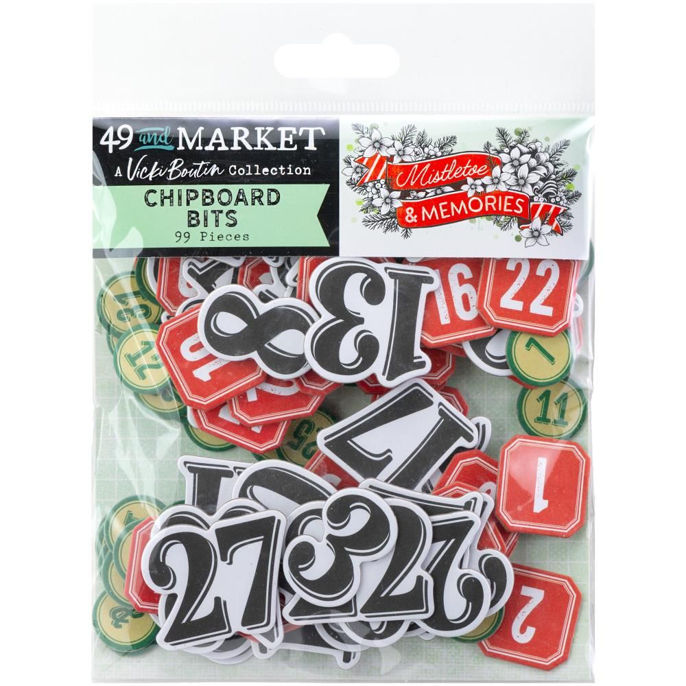 49 &amp; Market - Mistletoe &amp; Memories Collection - Chipboard Bits - Numbers - VBM32741 - 99 pcs