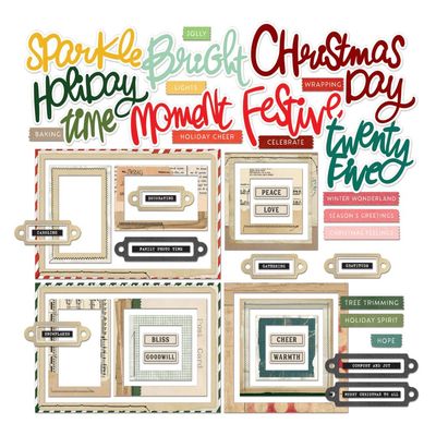 49 &amp; Market - Mistletoe &amp; Memories Collection - Chipboard Set - Basics - VBM32758 - 55 pcs