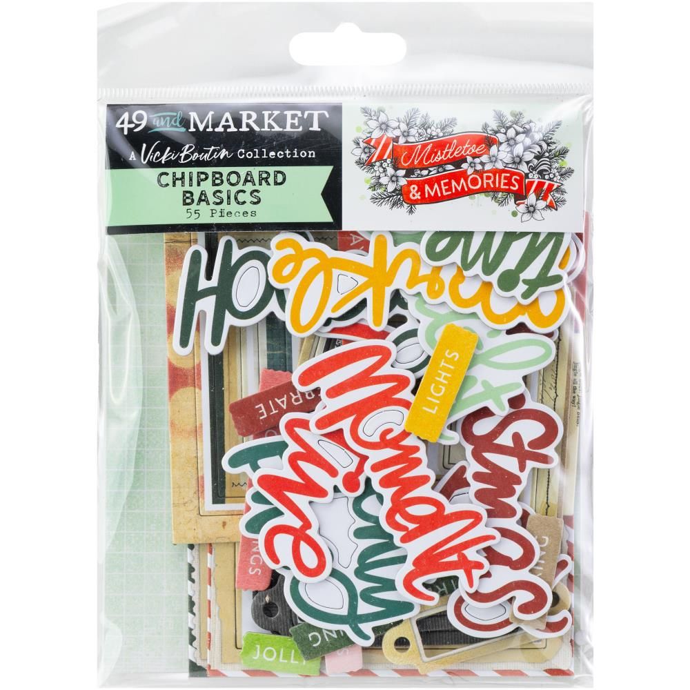 49 &amp; Market - Mistletoe &amp; Memories Collection - Chipboard Set - Basics - VBM32758 - 55 pcs