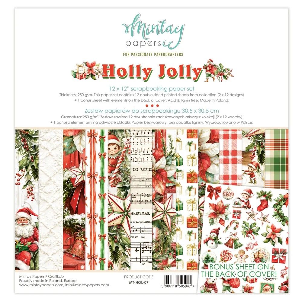 Mintay Papers - Holly Jolly Collection - 12 x 12 Paper Pack - MT-HOL-07 - 12 sheets