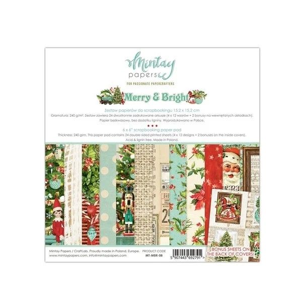 Mintay Papers - Merry &amp; Bright Collection - 12 x 12 Paper Pack -  MT-MBR-07 - 12 Sheets plus 12 x 12 Cardstock stickers